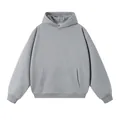 Premium heavyweight 400g grey French terry hoodie sweatshirt with kangaroo pocket detail - S / Tops / Heather Grey