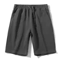 Lightweight dark gray men's sports shorts featuring elastic drawstring waist and pockets - M / Bottoms / Iron Grey