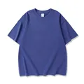 Premium vintage washed purple-blue short sleeve heavy cotton t-shirt for summer - S / Tops / Sapphire Blue
