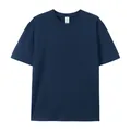 T-shirt bleu marine col rond classique, coton épais 220g pour homme style décontracté - Bleu marine