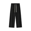 Casual black wide-leg sweatpants with white drawstrings in soft terry fabric - S / Bottoms / Black