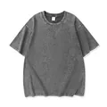 Vintage dark grey acid wash cotton short sleeve t-shirt with a relaxed fit for men - S / Tops / Iron Grey
