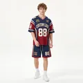 Custom men's loose V-neck mesh sports jersey set with breathable sublimation print - S / Top And Bottom / Navy Blue
