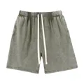 Vintage washed sage green men's pure cotton casual drawstring shorts with side pockets - S / Bottoms / Washed Army Green