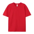 T-shirt à manches courtes rouge uni en coton de haute qualité avec un col rond. - Rouge