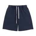 Men's washed cotton shorts in navy blue with elastic waist and white drawstring - S / Bottoms / Washed Navy Blue
