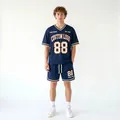 Anpassbares marineblaues Herren Basketball Trikot Set mit V-Ausschnitt Oberteil und Shorts - S / Oberteil Und Unterteil / Marineblau