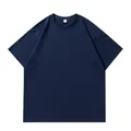 T-shirt classica da uomo a maniche corte in cotone blu navy, comoda taglia europea - Taglia S / Top / Blu navy