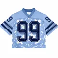 Summer loose light blue V-neck mesh football jersey with number 99 sublimation print - S / Blue No.99 Printed Top And Bottom (Custom Style 1)