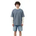 Camiseta de manga larga para hombre efecto dos piezas en color gris azulado y blanco crema - S / Tops / Gris Azul/Blanco Roto