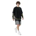 Camiseta de manga larga a capas para hombre con mangas de camuflaje y pantalones cortos. - S / Tops / Negro/Camuflaje
