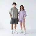 Professional studio shot of minimalist oversized hoodie and shorts set in grey and lavender - S / Top And Bottom / Light Gray/Dark Gray