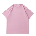 Men's oversized light pink short sleeve T-shirt with dropped shoulder and round neck - Pink
