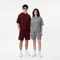 Casual matching short-sleeved hoodie and shorts sets in burgundy and gray colors - S / Top And Bottom / Wine Red/Heather Gray