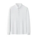 Men's classic white long-sleeve polo shirt featuring a stylish three-button placket - S / Tops / Ivory
