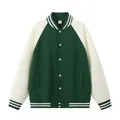 Vintage green and cream American style varsity baseball jacket with snap button closure - S / Tops / Olive and Apricot