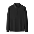 Premium classic black long-sleeved polo shirt for men with elegant button placket - S / Tops / Black