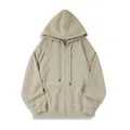 Premium 330G French Terry men's zip-up hoodie in khaki for autumn and winter seasons - S / Tops / Moss Green