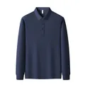 Men's classic long-sleeved polo shirt in navy blue, premium breathable cotton blend - S / Tops / Navy Blue