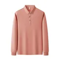 Men's premium long sleeve polo shirt in salmon pink with classic ribbed collar and cuffs - S / Tops / Grapefruit Pink