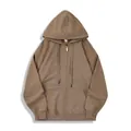 Brown zip-up hoodie sweatshirt with front pockets and ribbed cuffs in 330g French Terry - Taupe