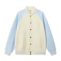 Stylish casual raglan sleeve baseball jacket in light cream and sky blue colorway - S / Tops / Apricot and Sky Blue