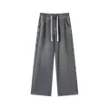 Vaqueros de hombre de pierna ancha y holgada en denim azul lavado con cintura elástica - S / Bottoms / Azul