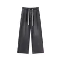 Vaqueros denim premium para hombre en negro lavado con pernera ancha y cordón de ajuste - S / Bottoms / Gris humo