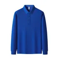 Men's long-sleeved polo shirt in royal blue with ribbed cuffs and lapel collar - Klein Blue