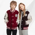 Custom children's padded varsity jacket in burgundy and brown color - L / Tops / Wine Red and White