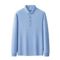 Solid light blue men's long-sleeve polo shirt featuring a classic three-button collar - Sky Blue