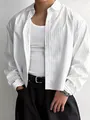 Men's loose fit white vertical striped long sleeve shirt paired with casual black pants - M / Tops / White