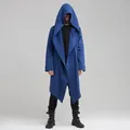 Lange blauwe herencape met capuchon en asymmetrische zoom voor een moderne urban kledingstijl - S / Tops / Blauw