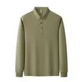 Classic men's long-sleeve polo shirt featuring a solid olive green knit cotton fabric - Army Green