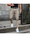 Close-up detail of men's khaki slim fit plaid casual trousers with elegant grid texture - 3XL / Bottoms / Khaki