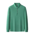Men's long sleeve solid green polo shirt featuring a classic turn-down collar and rib cuffs - Emerald Green