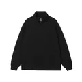 Thick black men's half-zip sweatshirt with stand collar in soft heavy cotton - S / Tops / Black