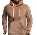 Stilvoller brauner Fleece-Kapuzenpullover für Herren mit einer vorderen Kängurutasche - Karamellbraun