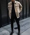 Giacca di lana casual da uomo color farina d'avena con revers e ampie tasche pettorali - Kaki