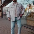 Street style view of a beige wool jacket paired with a turtleneck and denim pants - S / Tops / Off White