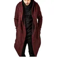 Men's stylish dark red mottled knit hooded cardigan jacket with an asymmetrical hem design - M / Tops / Burgundy