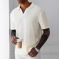 Men's cream knit hollow-out jacquard polo shirt in breathable summer fabric - M / Tops / White