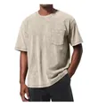 Detail of vintage acid washed oversized pocket T-shirt with drop shoulder. - Washed Apricot