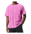 Close-up detail of vintage pink acid wash oversized pocket T-shirt on a male model - Washed Rose Red