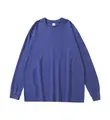 Loose fit oversized blue washed cotton long sleeve crew neck t-shirt for men and women - S / Sapphire Blue
