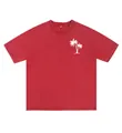 Vintage red washed cotton drop shoulder T-shirt featuring a white palm tree chest print - S / Tops / Red