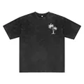 Premium oversized acid wash t-shirt in charcoal gray featuring white palm tree chest print - S / Tops / Black