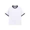 T-shirt ringer classica in cotone bianco con colletto e polsini blu navy a contrasto - XS / Top / Bianco / Blu Marino