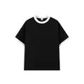 T-shirt nera classica a maniche corte in cotone 200G con colletto e polsini bianchi a contrasto - XS / Top / Nero e Bianco