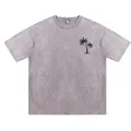 T-shirt gris délavé pour hommes avec imprimé palmier noir et épaules tombantes - Gris